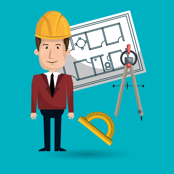 Arquitecto portátil herramientas trabajo — Vector de stock