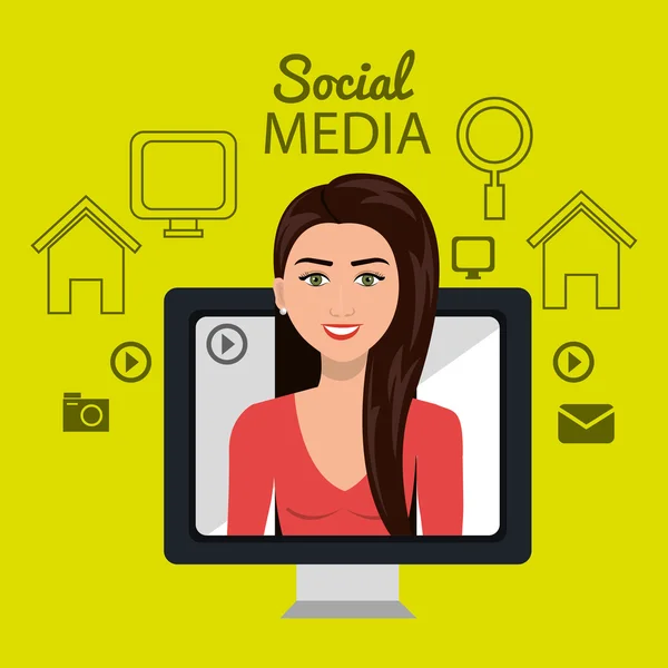 Mujer aplicaciones de redes sociales — Vector de stock