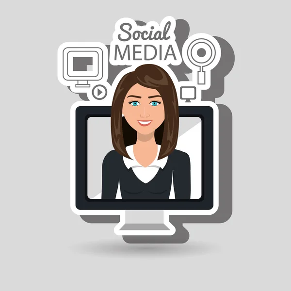 Mujer aplicaciones de redes sociales — Vector de stock