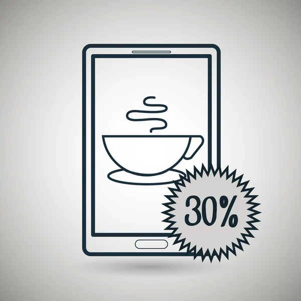 Smartphone koffiekopje korting pictogram — Stockvector