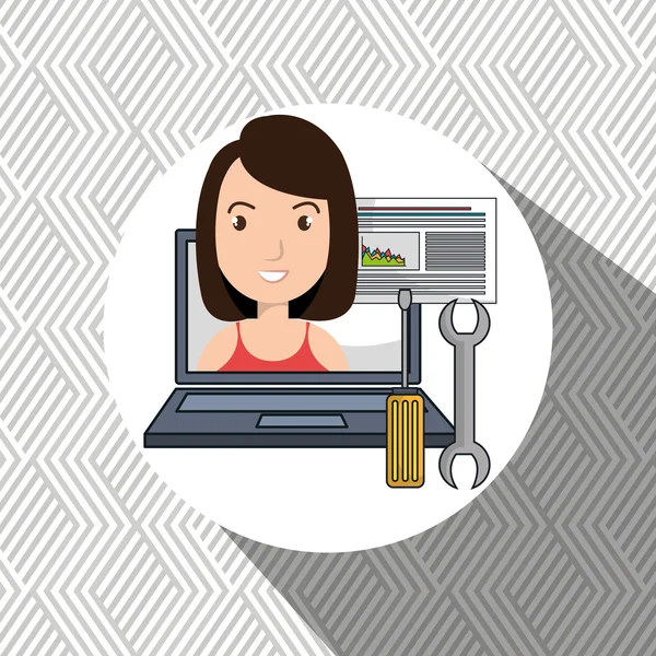 Mujer base de datos portátil — Vector de stock