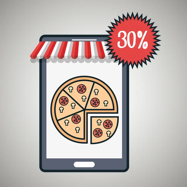 Smartphone pizza korting pictogram — Stockvector
