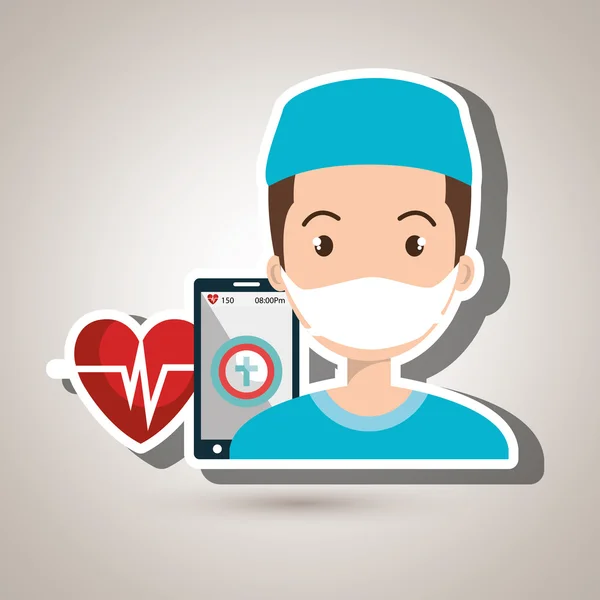 Zdravotní sestra smartphone kardio srdce — Stockový vektor