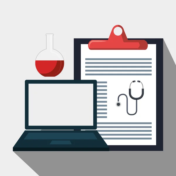 Clipboard report laptop medicine — Stock Vector