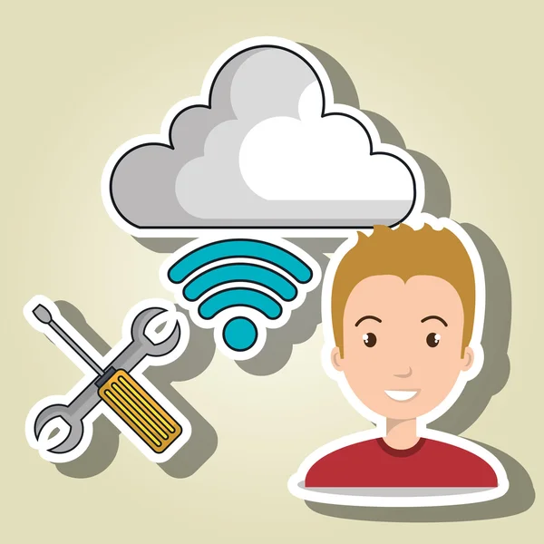 App uomo cloud Wi-Fi — Vettoriale Stock