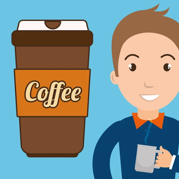 Man jonge kopje koffie — Stockvector