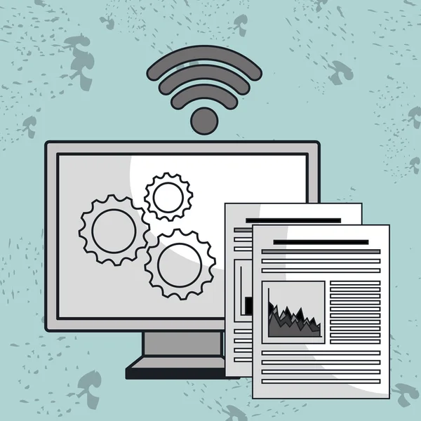 计算机 pc 齿轮 wifi — 图库矢量图片