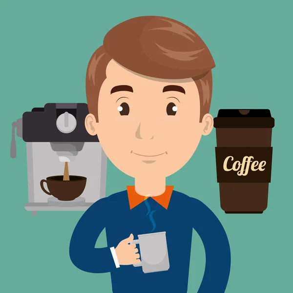 Man machine coffee cup — Stock Vector