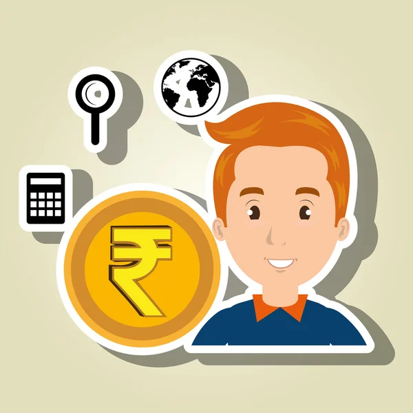 Hombre moneda dinero iconos — Vector de stock