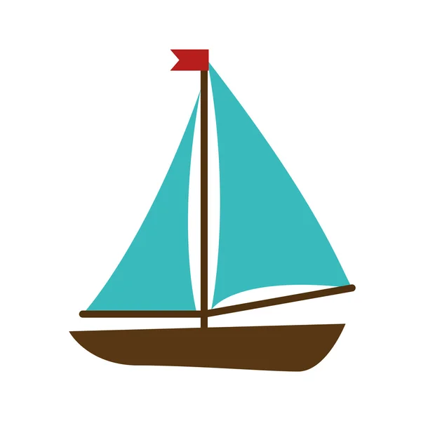 Segelbåt fartyget med röd flagga — Stock vektor