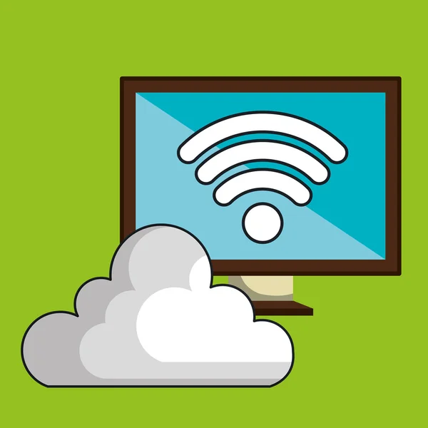 PC pantalla nube wifi — Vector de stock