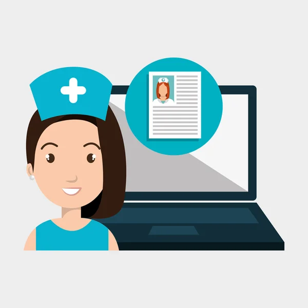 Kvinna sjuksköterska laptop hälsa — Stock vektor