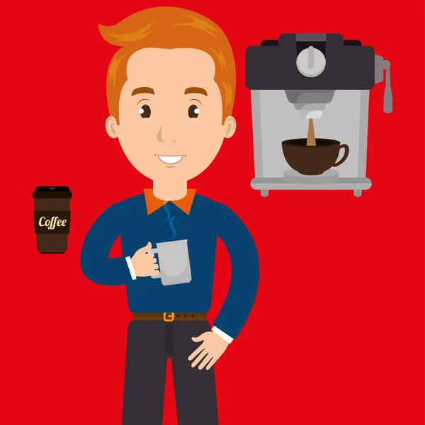 Человек машина кофе чашка — стоковый вектор