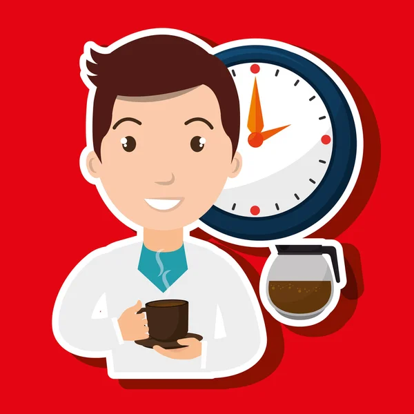 Homme horloge tasse de café — Image vectorielle