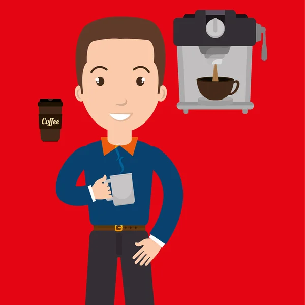 Homme machine tasse de café — Image vectorielle