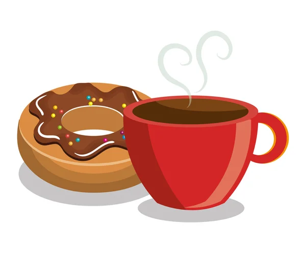 Donut café dulce postre aislado — Vector de stock