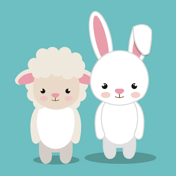 Dessin animé animal mouton lapin peluche peluche conception — Image vectorielle