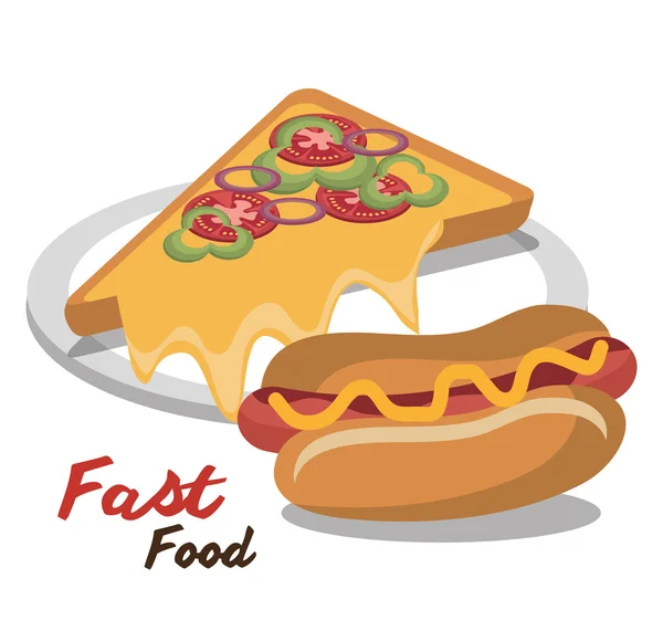 Projeto fast food pizza cachorro quente isolado —  Vetores de Stock