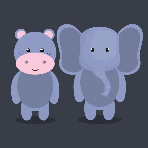 Dibujos animados animal elefante hipopótamo felpa relleno diseño — Vector de stock