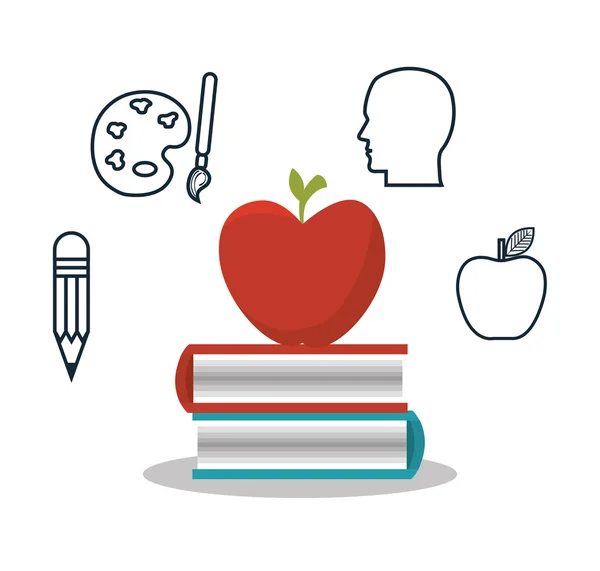 Student apple book school set design — Stock Vector