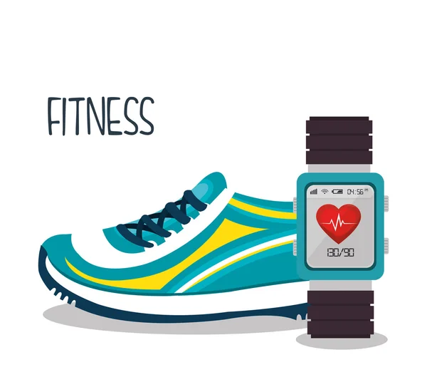 Cartoon sneakers smart watch sport elementen ontwerpen — Stockvector