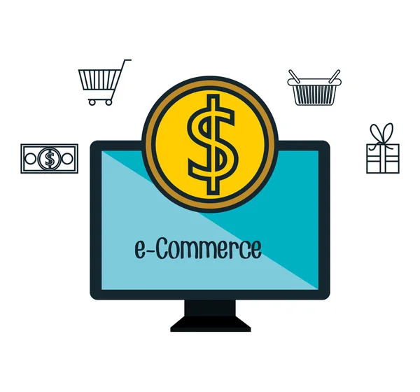Monitor pc e-commerce negozio online design — Vettoriale Stock