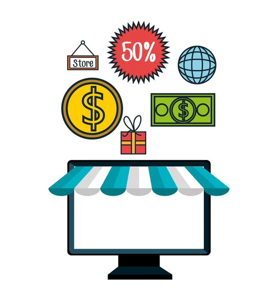 Monitor pc e-commerce obchod online designu — Stockový vektor
