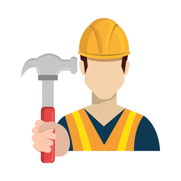 Avatar trabalhador segurando uma ferramenta de martelo — Vetor de Stock