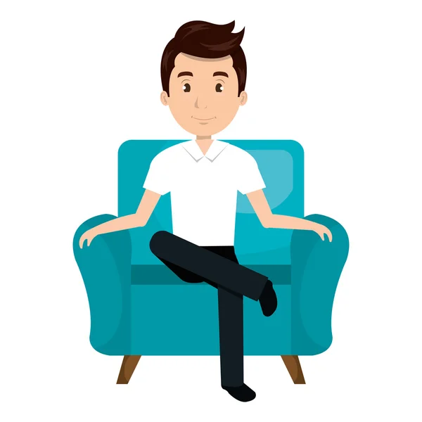 Hombre avatar dibujos animados sentado en el sofá — Archivo Imágenes Vectoriales