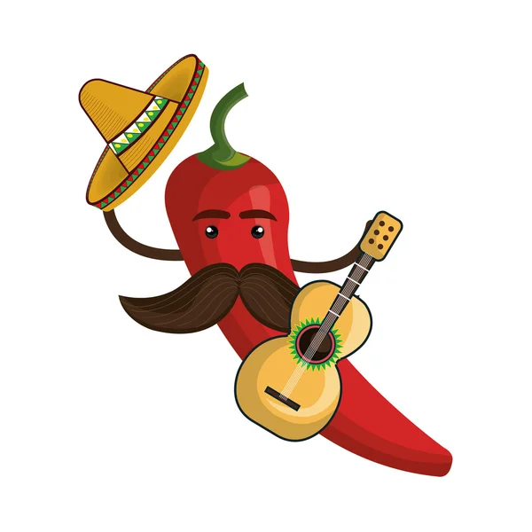 Pimiento rojo picante con sombrero mexicano — Vector de stock