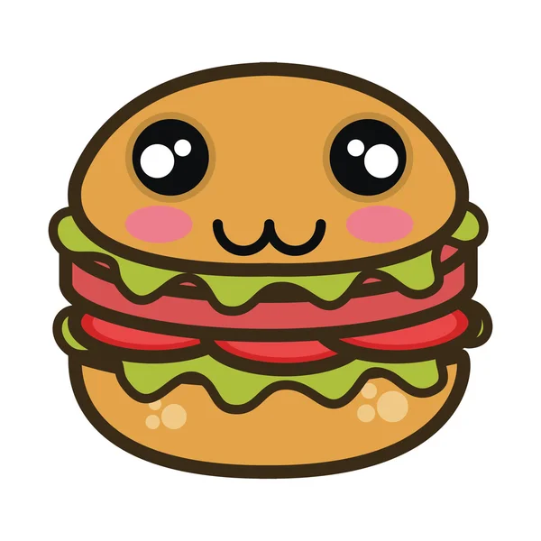 Kawaii desenho animado hambúrguer fast food — Vetor de Stock