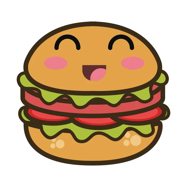 Kartun kawaii burger makanan cepat saji - Stok Vektor