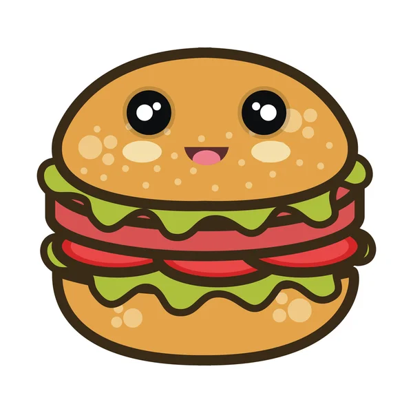 Kawaii hamburger cartone animato fast food — Vettoriale Stock