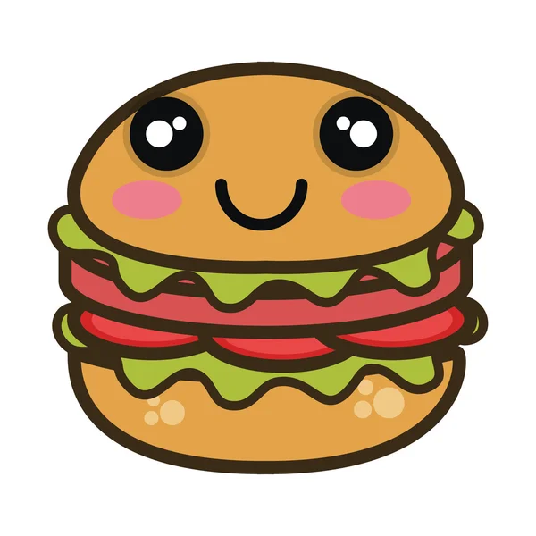 Kawaii hamburger cartone animato fast food — Vettoriale Stock