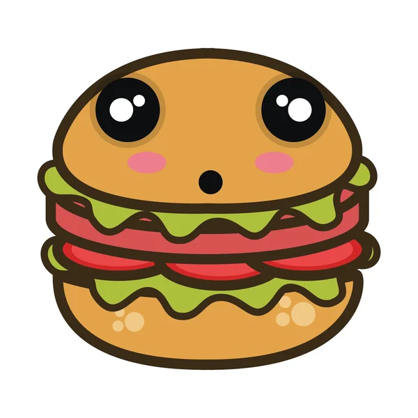 Kawaii hamburger cartone animato fast food — Vettoriale Stock