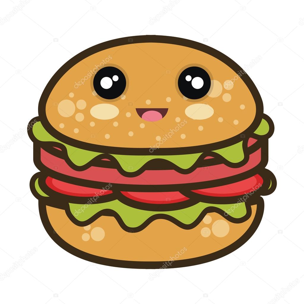 Kawaii desenho animado hambúrguer fast food imagem vetorial de