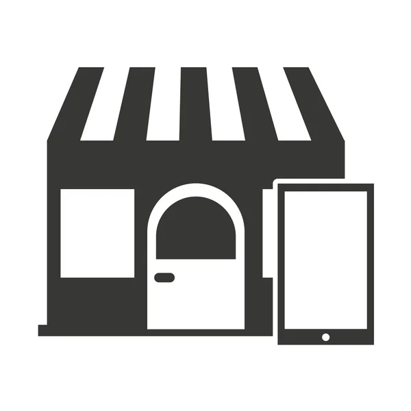 Bâtiment de magasin avec icône isolée commerciale — Image vectorielle