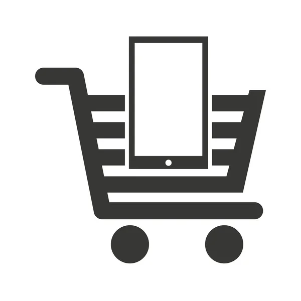 Carrello shopping con icona commerciale isolato — Vettoriale Stock
