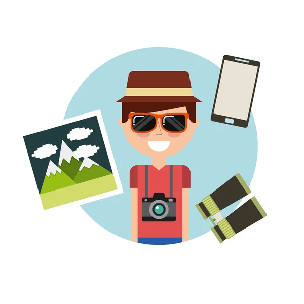 Tourist person with camera photographic — Stock Vector