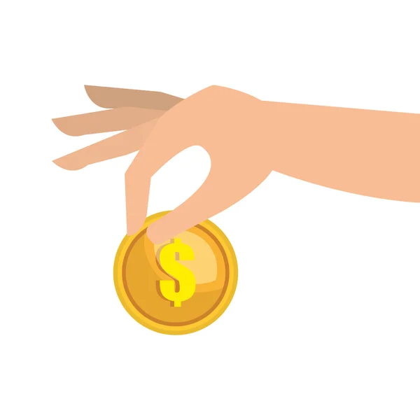 Hand met gouden munten — Stockvector