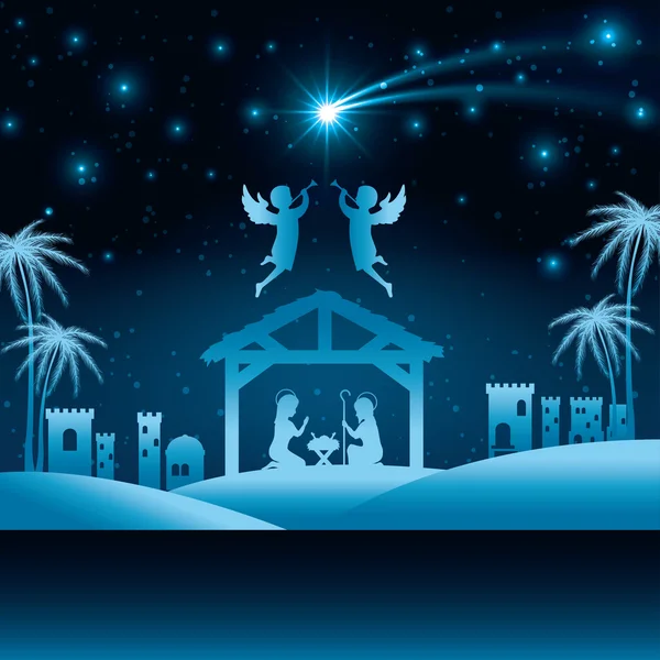 Silhouette manger merry christmas isolated design — Stock Vector