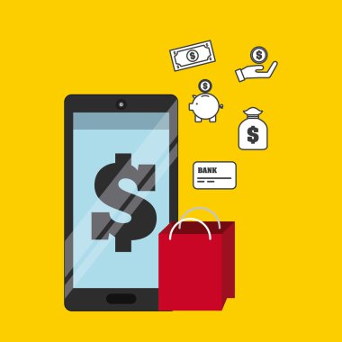 banka ve ticaret online düz simgeler