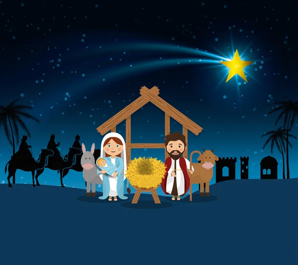 Silueta pesebre feliz diseño de Navidad — Vector de stock