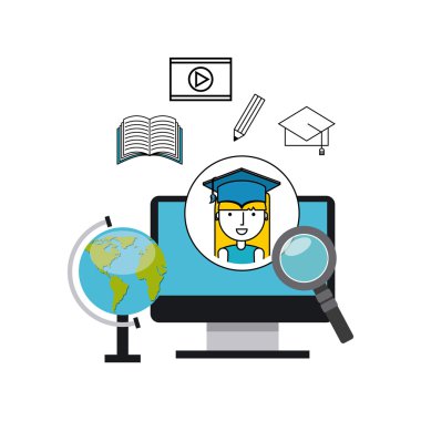 Uzaktan eğitim düz simgeler