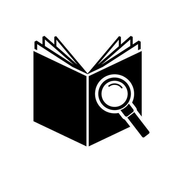 Livro didático com ícone de lupa — Vetor de Stock