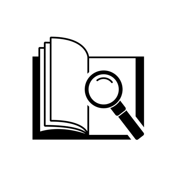 Libro de texto con icono de lupa — Vector de stock