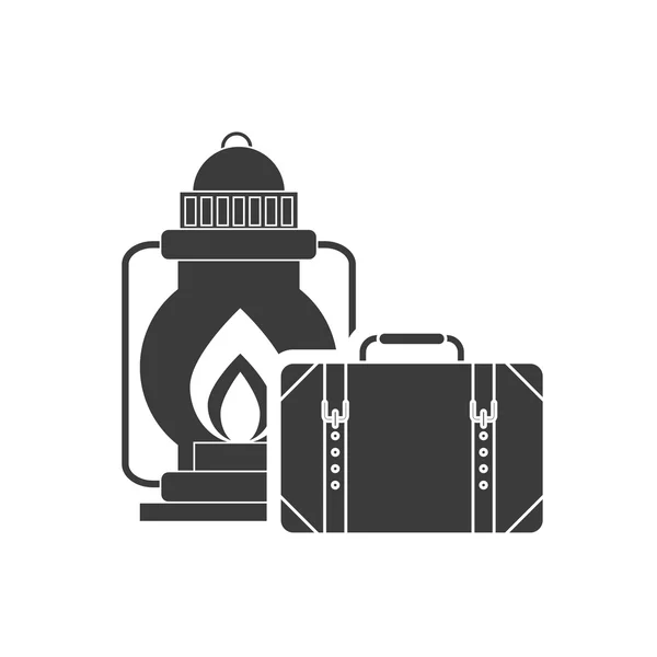 Linterna de queroseno con icono de camping — Archivo Imágenes Vectoriales