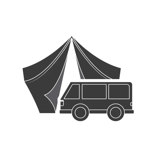 Camping tent met buiten pictogram — Stockvector