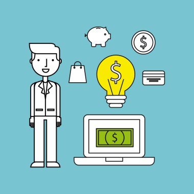 elektronik ticaret düz çizgi simgeler