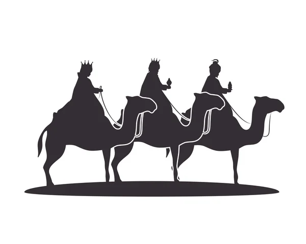 Silhouette three wise kings manger design isolated — Stock Vector